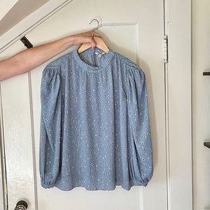 Blue high collar floral blouse